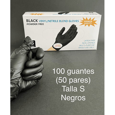 Guantes de NITRILO, talla S, negros, 100 unidades (50 pares). Desechables.