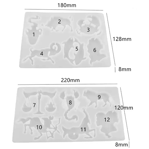 Molde de silicona ANIMALES signos del Zodiaco, con perforación, 