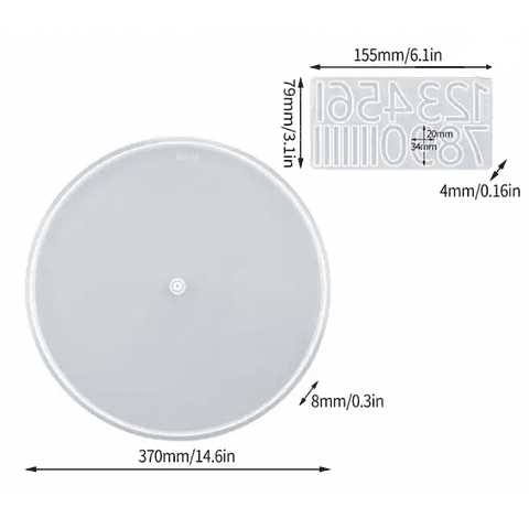 Molde de silicona reloj circular GRANDE 37cm liso + molde números 