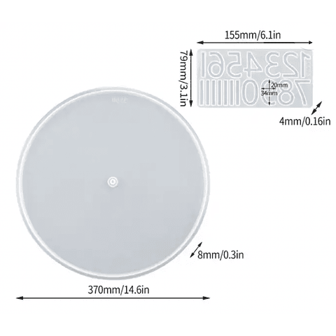 Molde de silicona reloj circular 37cm liso + molde números 