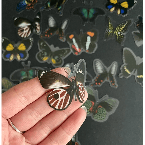 Stickers mariposas mixtas NEGRAS, realistas, 40pcs, fondo transparente.