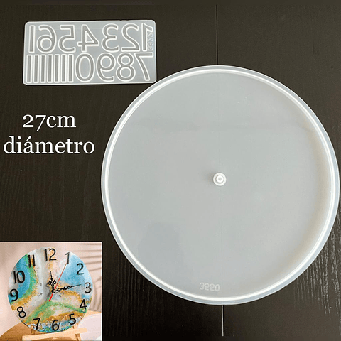Molde de silicona reloj circular PEQUEÑO 27cm liso + molde números 