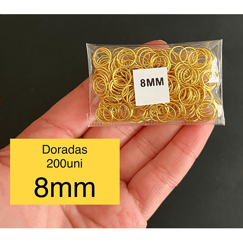 Argollas de unión abiertas 8mm Doradas, 16gr (200 unidades aprox)