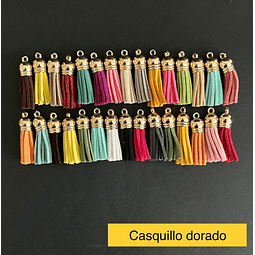 Borlas/flequillos de cuerina, 30pcs mixtas, casquillo DORADO. 