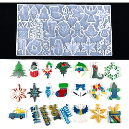 Molde de silicona NAVIDAD grande, 22 Colgantes decorativos.