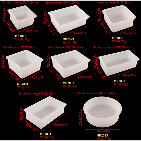 Set de 8 moldes de silicona geométricos "L", profundidad de 2,5 a 3cm