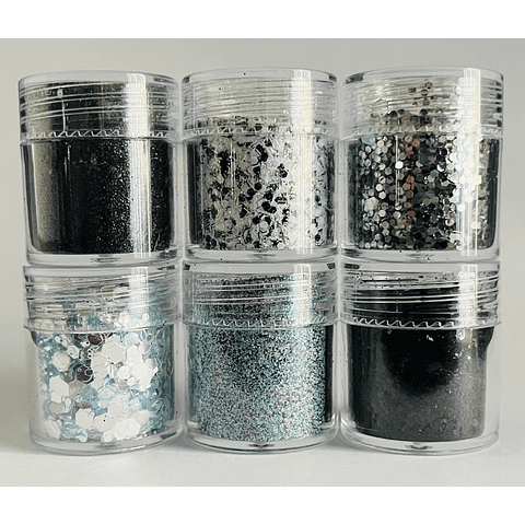 Set glitters TONOS NEGRO, 5g cada uno, seis unidades diferentes (0058)