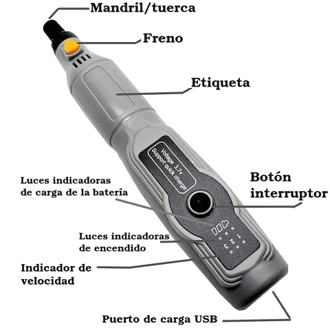 Taladro inalámbrico ArteDrill, con batería de litio recargable.