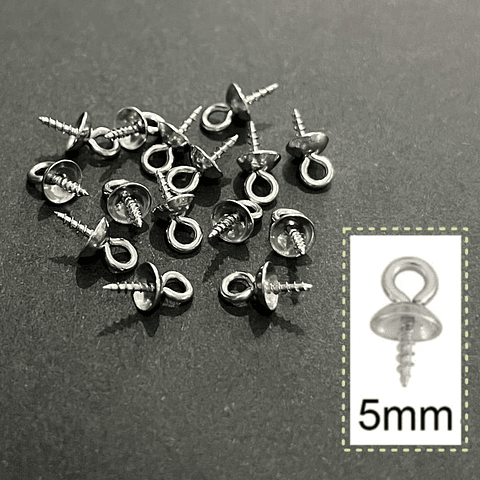 Cáncamos de acero inoxidable con tapa, 5mm, plateados, 15pcs.