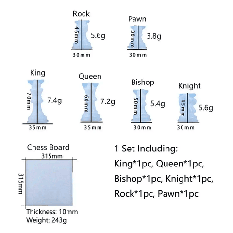 Set moldes de silicona juego AJEDREZ, tablero + seis moldes piezas 