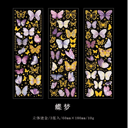 Stickers holográficos fondo transparente MARIPOSAS, tonos violeta, 3 láminas.