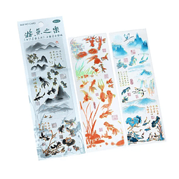 Stickers bordes holográficos ORIENTAL, fondo transparente, peces Koi, 3pcs