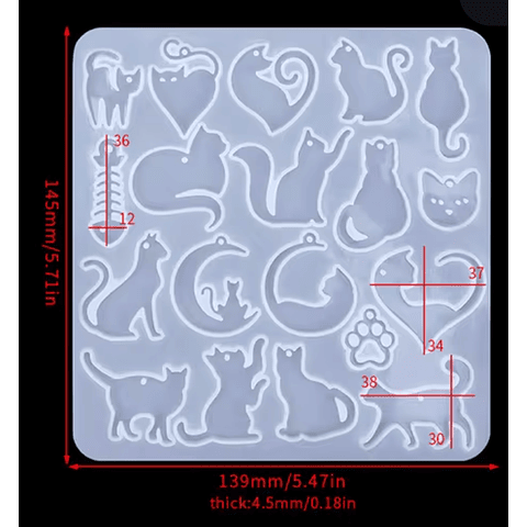 Molde de silicona colgantes SILUETA GATITOS mixtos.