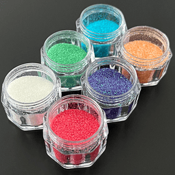 Set glitters ultra finos iridiscentes, seis colores INTENSOS. 