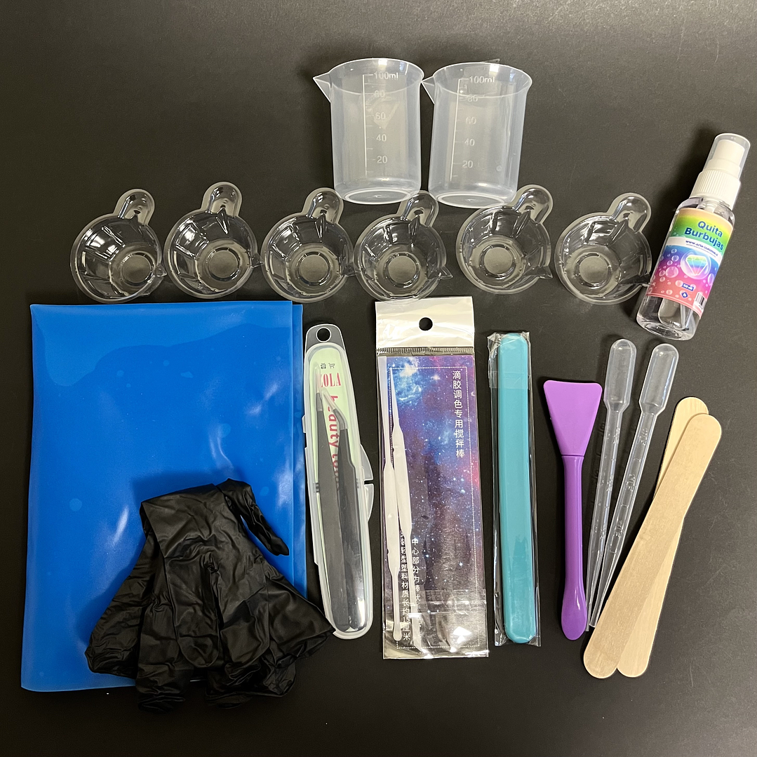 Kit de herramientas 20pcs, spray quitaburbujas, pinzas, paletas, mat silicona, etc. 1