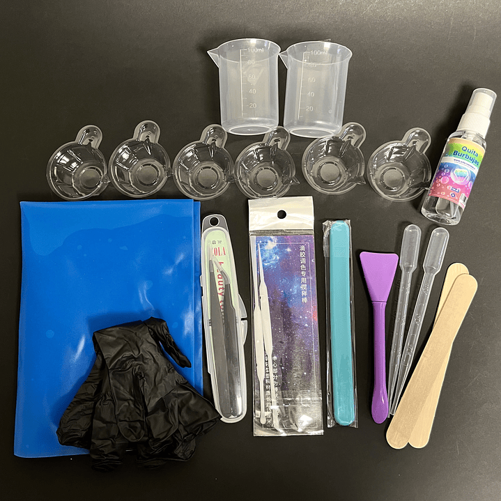 Kit de herramientas 20pcs, spray quitaburbujas, pinzas, paletas, mat silicona, etc. 1