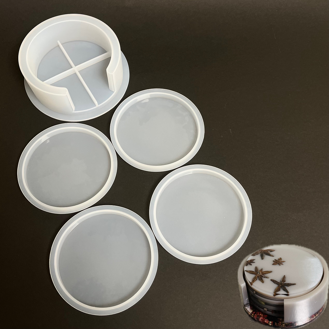 Juego de moldes posavasos CIRCULARES + contenedor, 5 piezas 1