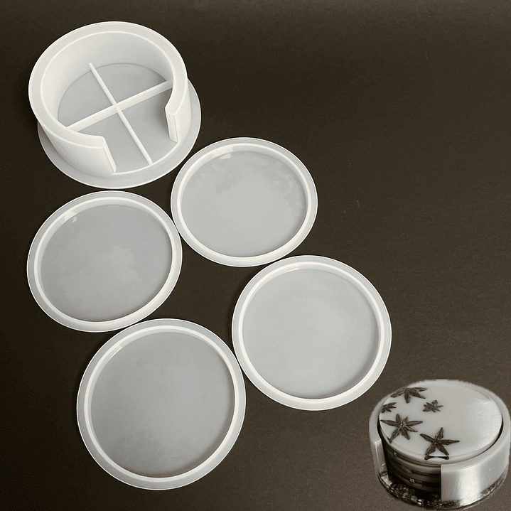 Juego de moldes posavasos CIRCULARES + contenedor, 5 piezas 1