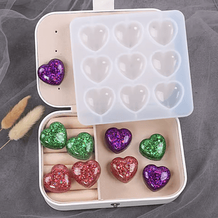 Molde de silicona nueves corazones medianos/profundos, 3cm.