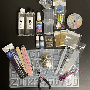 Kit inicial para regalo 100pcs, con resina epóxica de 300ml. Llaveros, marca páginas, lápiz.