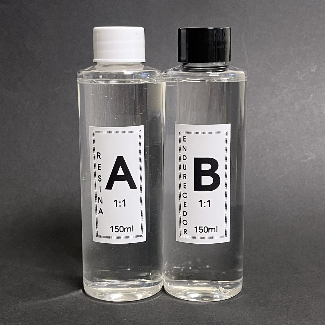 Resina epóxica transparente 300ml, viscosidad media, proporción 1:1 en volumen. 1