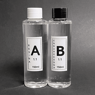 Resina epóxica transparente 300ml, viscosidad media, proporción 1:1 en volumen.