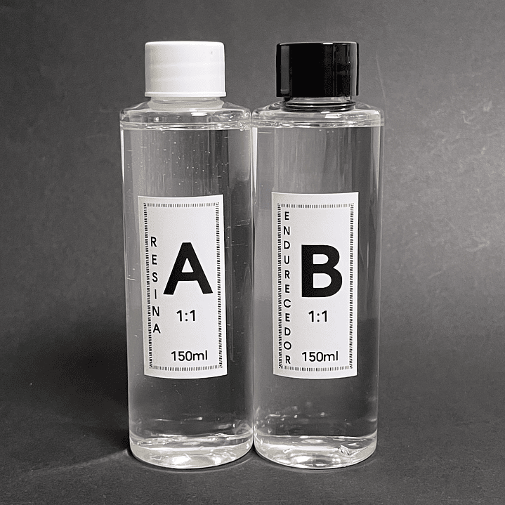 Resina epóxica transparente 300ml, viscosidad media, proporción 1:1 en volumen. 1