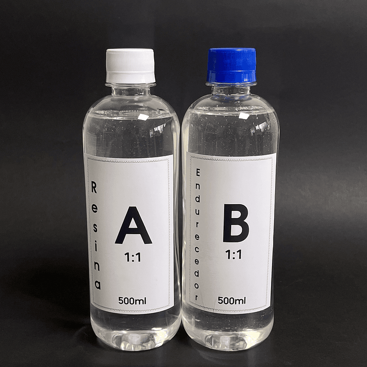Resina epóxica transparente 1000ml (1 litro), viscosidad media, proporción 1:1 en volumen. 1