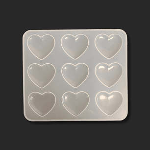 Molde de silicona NUEVE CORAZONES lisos, 5cm.