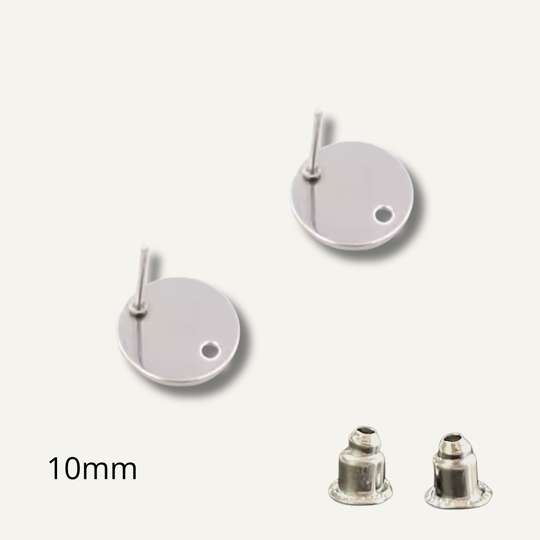 Pendientes circulares 10mm, 1 par, acero inoxidable, PLATEADO 1