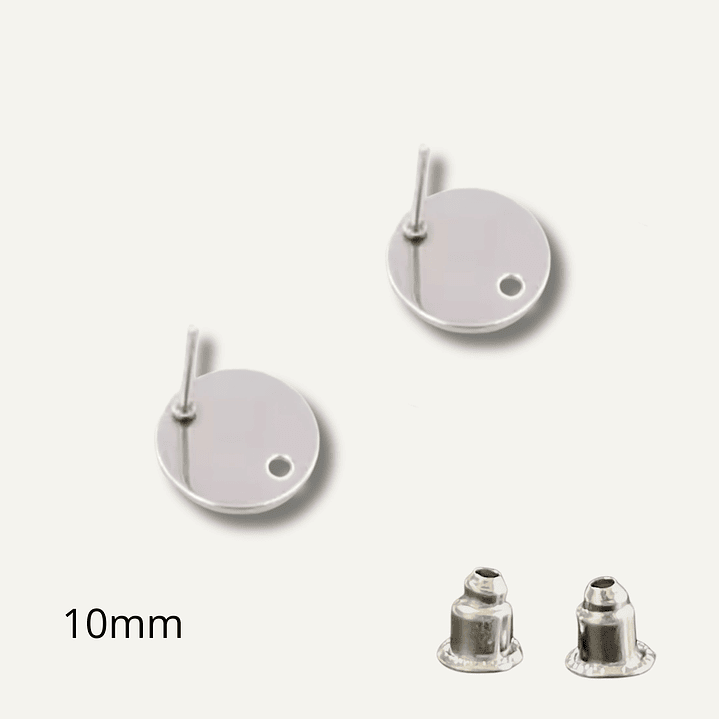 Pendientes circulares 10mm, 1 par, acero inoxidable, PLATEADO 1