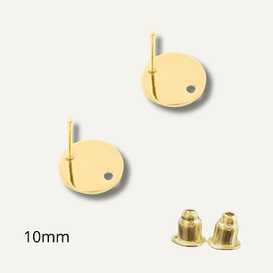 Pendientes/base circulares 10mm, 1 par, acero inoxidable, DORADO