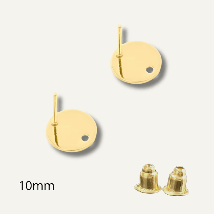 Pendientes/base circulares 10mm, 1 par, acero inoxidable, DORADO 1