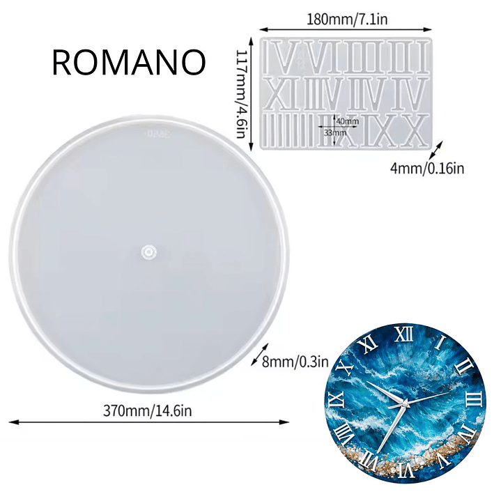 Molde de silicona reloj GRANDE ROMANO 37cm + molde números 1