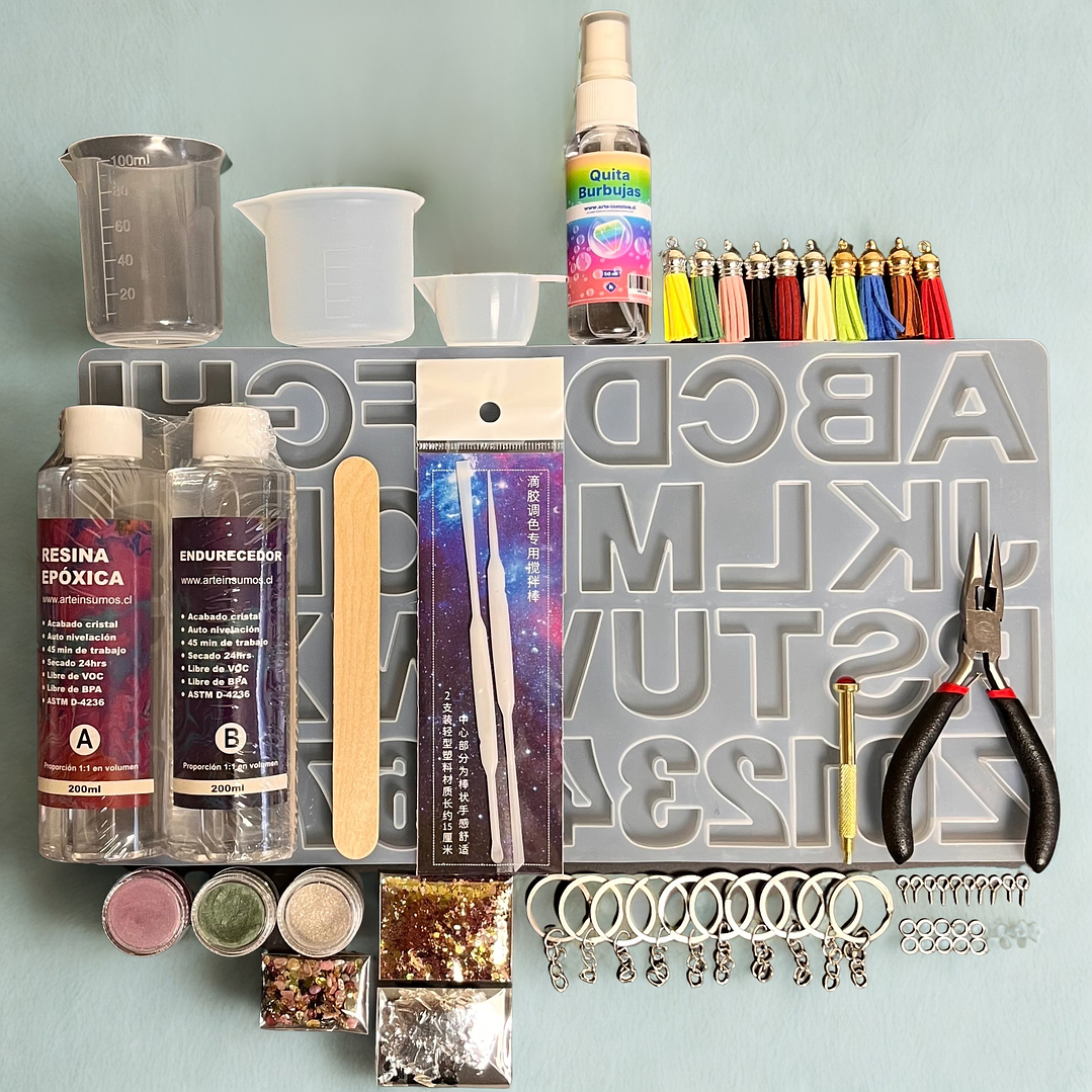 Kit inicial para LLAVEROS, 56pcs, con resina epóxica de 400ml. 1
