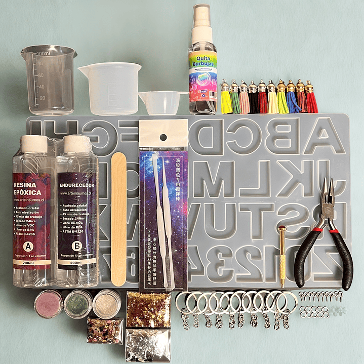 Kit inicial para LLAVEROS, 56pcs, con resina epóxica de 400ml. 1