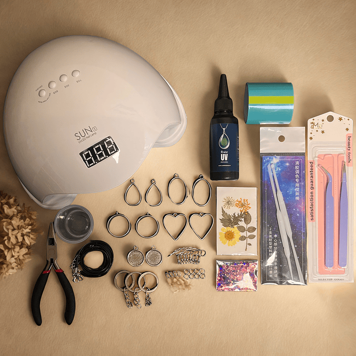 Kit inicial con RESINA UV 50g biseles-camafeos, cinta, herramientas etc... 1