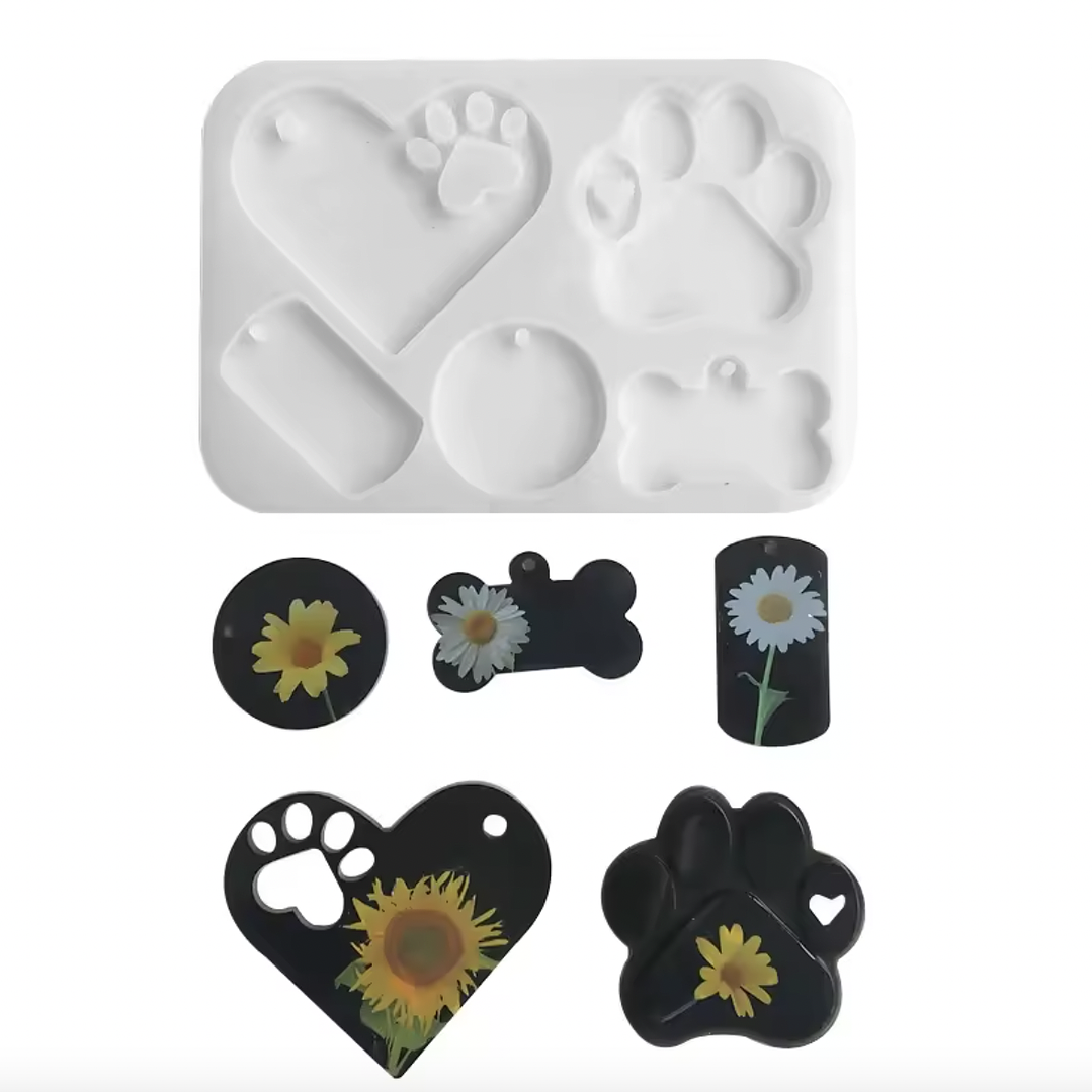 Molde de silicona mix mascota, llavero y placas.  1