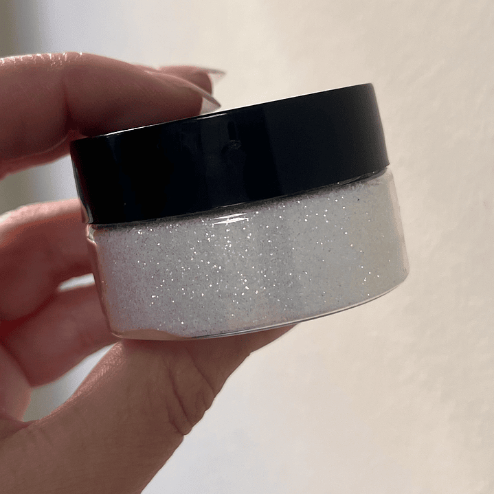 Glitter fino BLANCO iridiscente, destellos rosados, 10g. 2