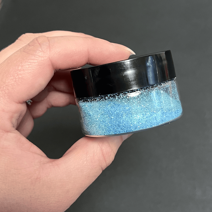 Glitter fino CELESTE iridiscente, destellos verdes, 10g. 2