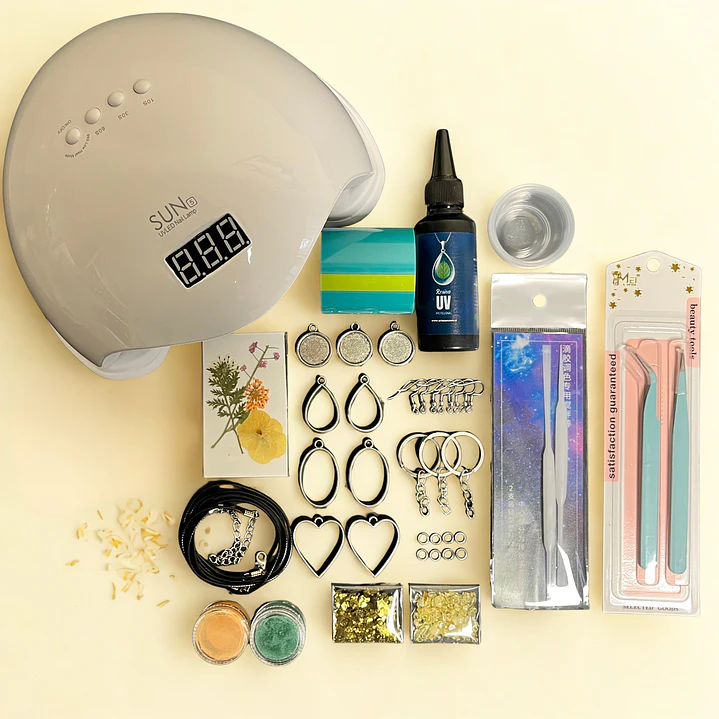 Kit inicial con RESINA UV 50g biseles-camafeos, cinta, herramientas etc... 1