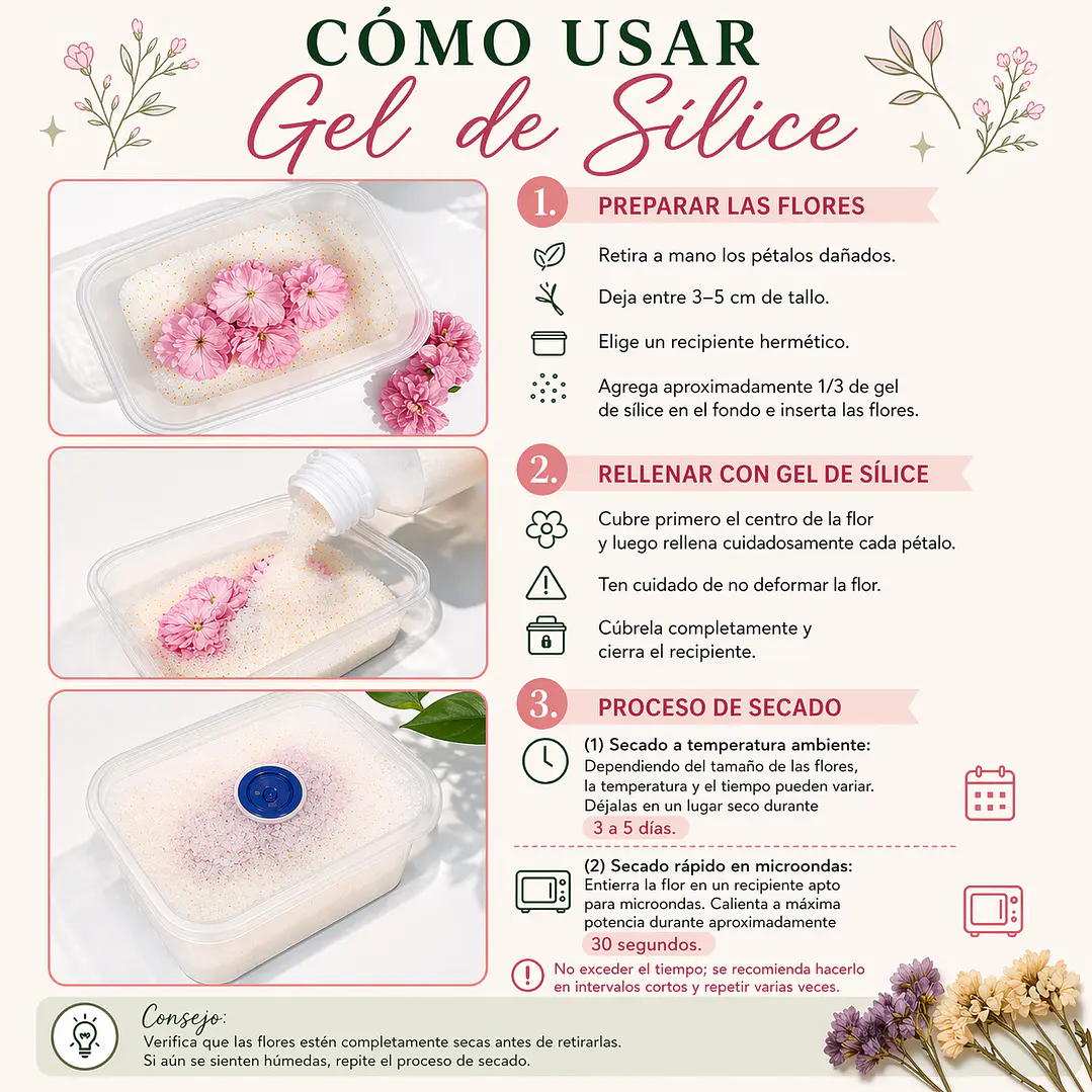 Gel de silice cromogénico, para el secado de flores y hojas. 500g 2