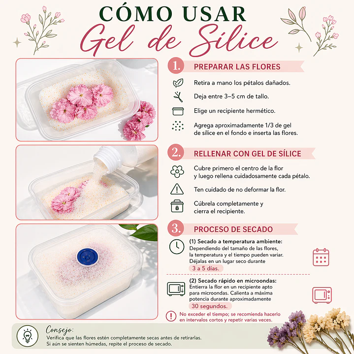 Gel de silice cromogénico, para el secado de flores y hojas. 500g 2