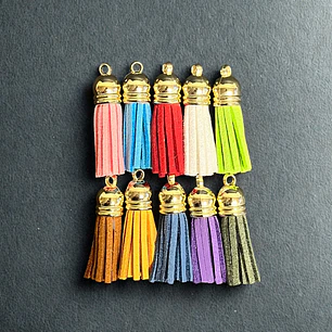 Borlas cortas gamuza, casquillo dorado, colores mixtos, 10uni.