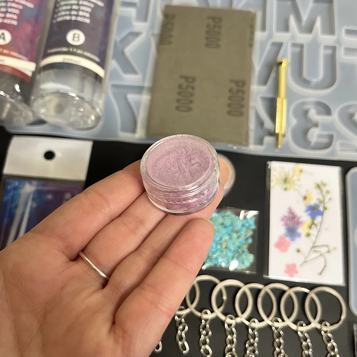 Kit inicial 80pcs, con resina epóxica 400ml, quita burbujas, lijas, moldes, etc. 4
