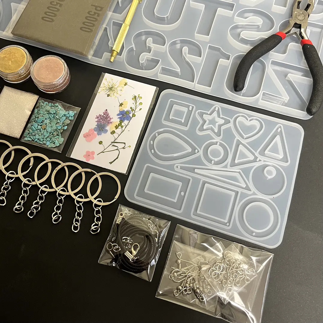 Kit inicial 80pcs, con resina epóxica 400ml, quita burbujas, lijas, moldes, etc. 5