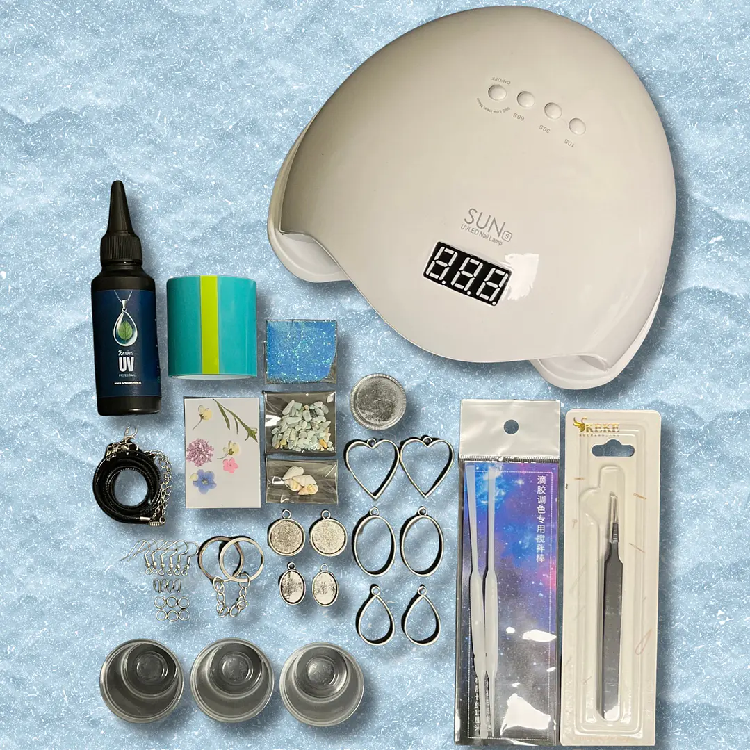 Kit inicial con RESINA UV 50g biseles-camafeos, cinta, herramientas etc... 1