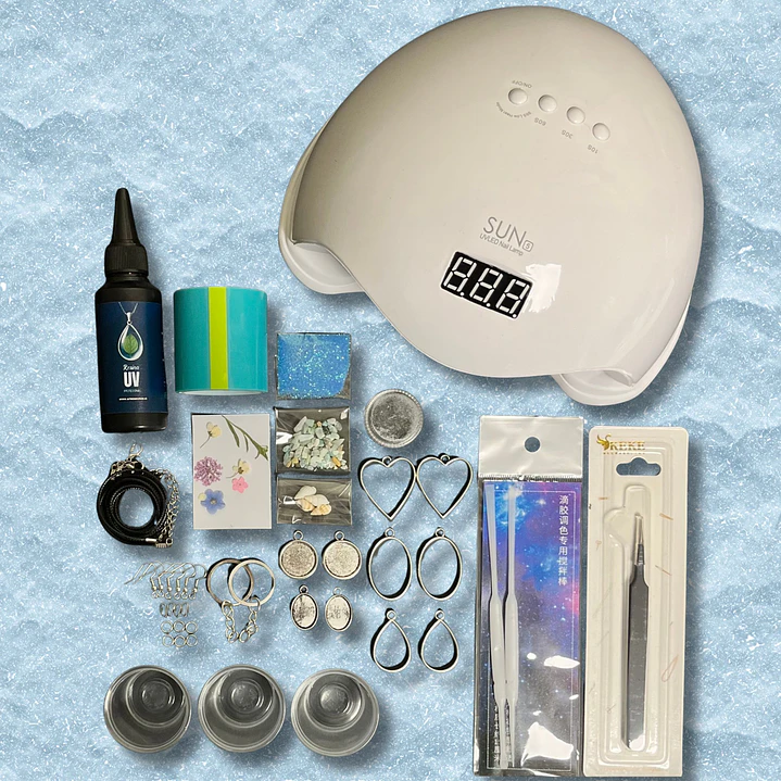 Kit inicial con RESINA UV 50g biseles-camafeos, cinta, herramientas etc... 1