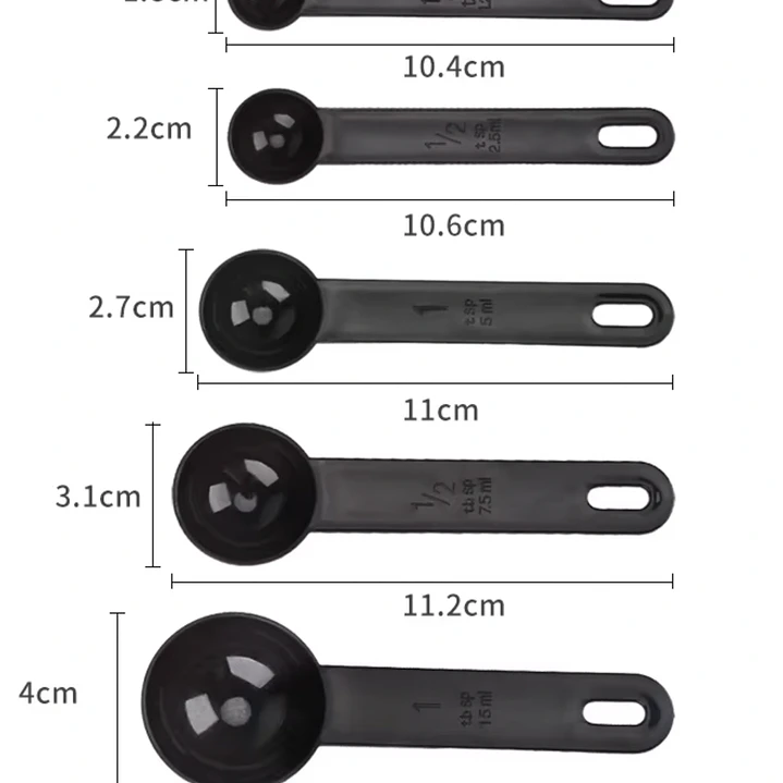 Set cucharas medidoras 5pcs, 1,25ml a 15ml.  2