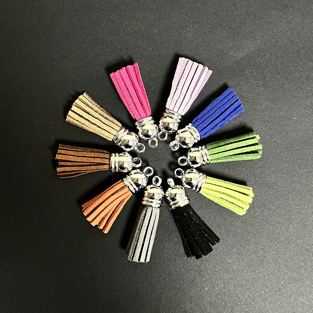 Borlas cortas gamuza, casquillo plateado, colores mixtos, 10uni. 1